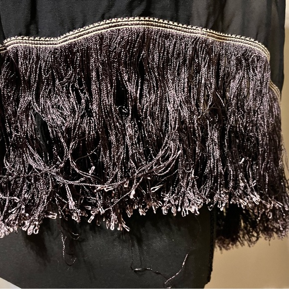 Sheer Black Scarf with Gray Fringe - Picture 2 of 2